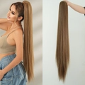 40 inch light brown long straight ponytail extension for women with drawstring net - Pale Honey Gold