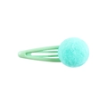 Plush pom pom BB hair clip for girls in mint green color with metal base - Emerald Green
