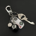 Portachiavi con dado in metallo e palla 8 con apribottiglie e bussola integrata - Set Chiave Apribottiglie Argento (Con Palla 8 + Dado + Bussola)