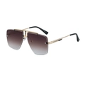 Men's frameless square sunglasses with brown gradient lenses and golden metal frames - Gold/Gradient Brown
