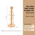 Japanese beech wood mug tree with flower top and square base in natural finish - Tall Flower Style 6-Prong