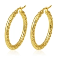 Golden circular stainless steel hoop earrings with hammered texture and hinged closure - Gold Hammered Texture