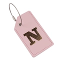 Pink PU leather luggage tag with gold embossed N letter and silver wire ring - Letter N