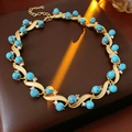 Vintage gold necklace featuring geometric turquoise beads and crystal accents - 6# Necklace Rhinestone Mesh Geometric Turquoise