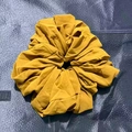 Detailed view of the mustard yellow chiffon oversized scrunchie with soft elastic texture - Mustard Yellow (7-7)