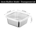 Square stainless steel food container with clear lid 15.5x15.5x6.3cm 16cm shallow model - 201 Square Large (White Lid/16cm)