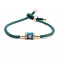 Adjustable dark green cord bracelet with blue evil eye charm and gold metal accents - Green Eyes