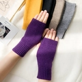 Purple knitted fingerless gloves for women with a cozy wool blend texture - Purple
