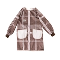 Brown checkered long-sleeve waterproof apron with white pockets and elastic cuffs - Coffee Stripe (Long Sleeve) With Hand Wiping