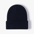 Classic navy blue ribbed knit beanie for men and women featuring a minimalist folded cuff - Navy Blue