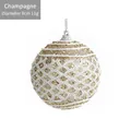 Pallina di Natale color champagne 8cm con glitter e trama a nido d'ape bianca in rilievo - Champagne