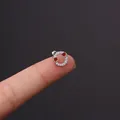 Miniature silver surgical steel hoop earring with white zircons and red enamel stars - Red Star Diamond Circle Style (HSPJ356-6#)