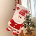 Calcetín de Navidad con muñeco Papá Noel 3D en tela de punto roja y blanca con bordado - Papá Noel / Blanco