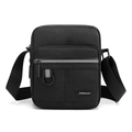 Men's black Oxford fabric crossbody bag with multi-pocket design and adjustable strap - Vertical Black
