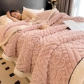 Thick pink embossed fleece blanket with warm white sherpa lining for cozy sleep - Sakura Pink