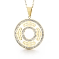 Elegant gold hollow pendant necklace with white crystal pavé and fine O-chain - Gold Round Geometric Symbol Hollow Style (KP48803-K)