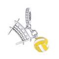 Silver volleyball charm with net design and sparkling crystals for DIY jewelry making - Volleyball Set