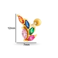 Clou d'oreille fleur en zircon coloré avec finition dorée et cinq gemmes multicolores - Style Grappe de Feuilles Colorée (0162-11#) / Jaune d'Or
