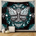 Gothisch vlinder wandkleed met schedel maan en mandala voor wanddecoratie in huis - 73*95CM (Geborsteld)