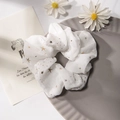 White organza scrunchie with gold star sequins and elegant pleated design for women - White Gold Bronzing Star
