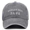 Vintage dark grey washed cotton baseball cap with World's Best Papa white embroidery - Adjustable / Washed Grey