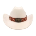 Cappello da cowboy bianco con cinturino in pelle marrone e ornamento a teschio di toro - Beige
