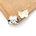 Cute black and white spotted cat enamel charm with gold-plated backing for DIY jewelry - Black & White Cat