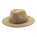 Detail of hand-woven straw hat featuring a multi-colored ethnic style patterned ribbon band - M (56-58cm) / Khaki