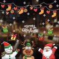 Merry Christmas window stickers featuring Santa, reindeer, and snowflakes for glass decor - Cartoon Hanging Decor Indoor Scene Style (SR-4)