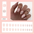 Pink marble oval press-on nails with glitter accents and rhinestones 24pcs set - Z721 Peach Rhinestone