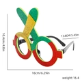 Detailed dimensions of glittery scissor-shaped party glasses for Mexican Cinco de Mayo - Double Maracas Style