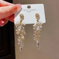 Detail of S925 silver needle drop earrings with sparkling glass crystal tassels - Style 41# Silver Pin-Gold-Transparent