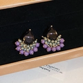 Macro detail of purple teardrop crystal earrings with beaded retro design in jewelry box - Gold-Purple-Retro Waterdrop