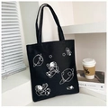 Zwarte canvas shopper met wit astronautenpatroon en brede comfortabele schouderbanden - Zwart Stijl 2 (Astronaut)