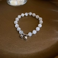 Elegant gold-plated bamboo bracelet with cat-eye beads and delicate metal bell charms - 55# Bracelet-White Cat's Eye-Bell Pendant