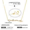 Detail of gold MAMA necklace showing 40+5cm length specs and stainless steel material - Script Iced Out MAMA Necklace (JDN0312241)