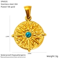 Detailansicht eines 18k vergoldeten Sonnenanhängers mit Türkis-Inlay und Maßen - Strahlender Sonnenstrahl Stil (SP602G)