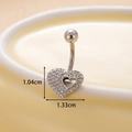 Silver stainless steel heart navel ring with cubic zirconia, size 1.04cm by 1.33cm - Hollow Heart Style (3#) / Silver
