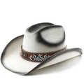 Vintage western cowboy hat with floral embroidery and turquoise buckle on woven material - M (56-58cm) / White Black Painted