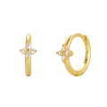 Elegant gold S925 sterling silver four-leaf clover stud earrings with clear zircon stones - Ear Buckle / Gold