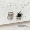 Silver-plated vintage alloy frame pendant with black faceted gemstone, 15x22mm size - 434# Silver - Black Zirconia