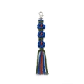 Handmade woven flower keychain with blue and green petals and colorful tassels - Pendant Style / Antique Bronze Keychain / Dark Blue