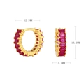 Gedetailleerde afmetingen van gouden S925 sterling zilveren oorringen met rode zirkoon - Goud/Rode Zirconia