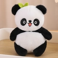 Plush panda pull-string toy with green leaf detail and black and white soft fabric finish - Sitting Panda 15cm