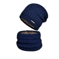Winter Strickmütze und Loopschal Set in Dunkelblau mit warmem Fleece-Innenfutter - Marineblau