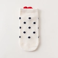 White low cut cotton socks with black polka dots and a red heart on the heel - One Size / Polka Dot Pattern