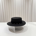 Eleganter schwarzer Strohhut für Damen mit funkelnder Strassband-Verzierung - Schwarz / Strass-Dekor