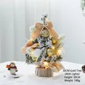 30cm mini golden Christmas tree with LED lights and beige bows on a snow background - With Lights / 30cm / Gold