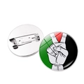 Close-up of Palestine flag badge showing victory sign and metal safety pin back - Victory Sign Style (JY008751 Silver-11)