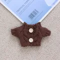 Brown knitted doll cardigan sweater with cable pattern and white buttons for doll outfits - Deep Coffee (Button) Sweater